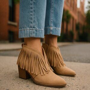 MATISSE ANTHRO Lambert Fringed Ankle Booties 7.5 Boots Saddle Moccasins Cowgirl